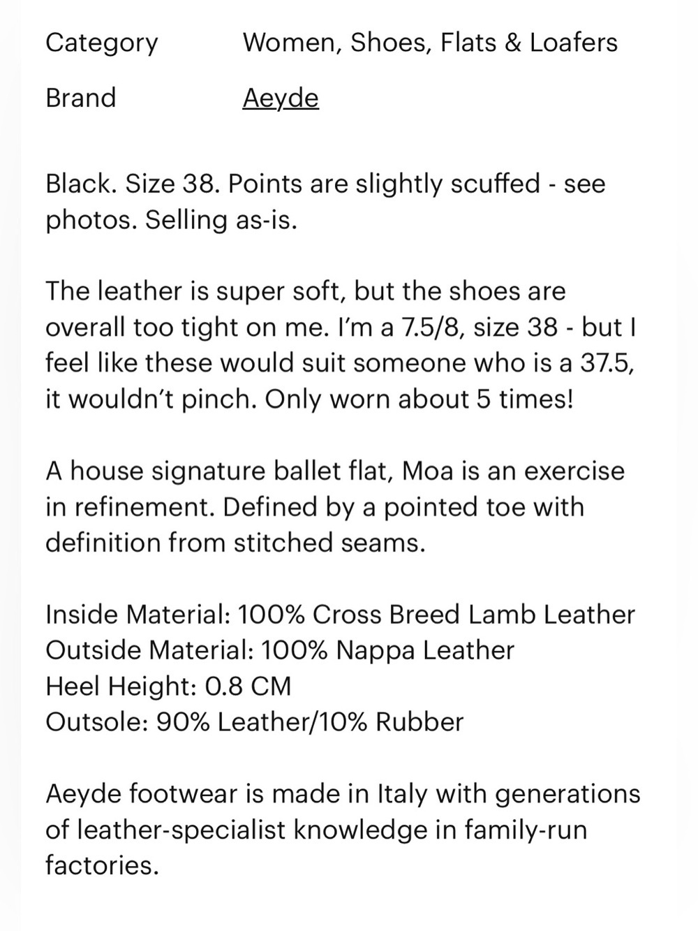 Aeyde Moa point toe flat Black Leather - Picture 11 of 12